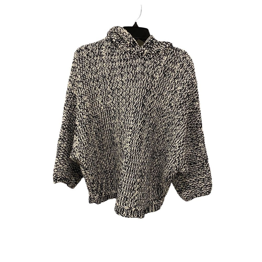 Zara Knit Hooded Sweater Black White Marled Long Sleeve Pullover Women's Medium